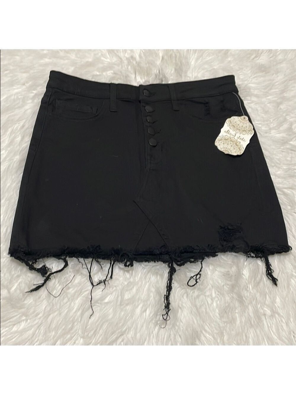 Altar’d State Black Distressed Denim Skirt Sz Medium